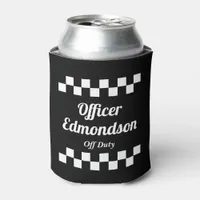 Police Officer Off Duty Fun Black and White Can Cooler