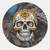 Sugar Skull Halloween D&#237;a de Muertos  Classic Round Sticker