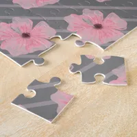 Pink Flowers And Stripes Jigsaw Puzzle