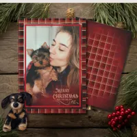 Elegant Plaid Photo RED GOLD Merry Christmas Holiday Card