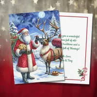 Santa and Reindeer on Christmas Eve Holiday Card