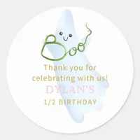 Blue BOO I'm Halfway to One 6 Month Boy Birthday Classic Round Sticker