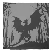 Black Silhouette Dragon on Grey - Fantasy | Duvet Cover