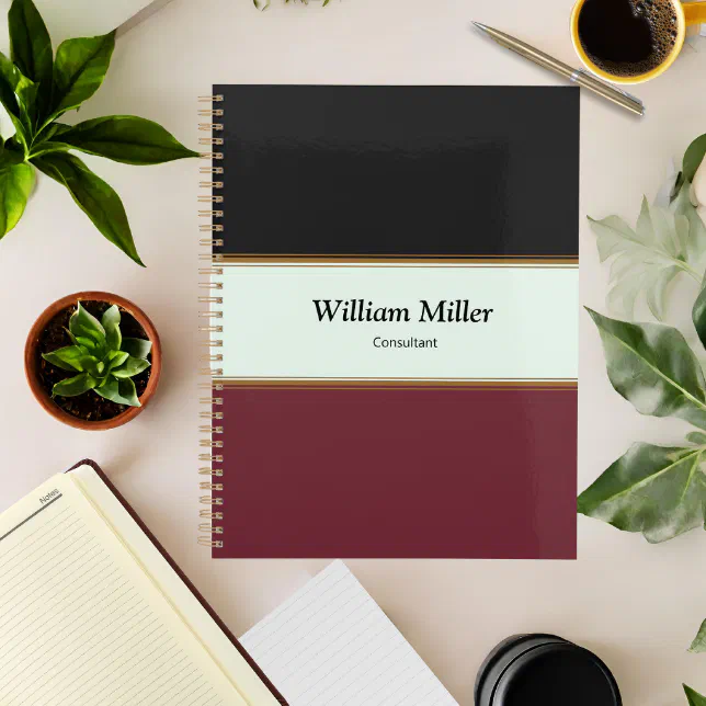 Modern Minimalist Black Maroon Stripes Planner