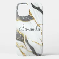 Elegant Marble Personalized Gold Grey & White  iPhone 12 Pro Case