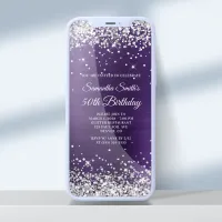 Silver Glitter Dark Violet Purple 50th Birthday Invitation