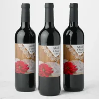 Rustic Red Poinsettia Winter Wedding Wine Label