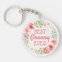 Best Granny Ever Watercolor Floral Wreath Keychain