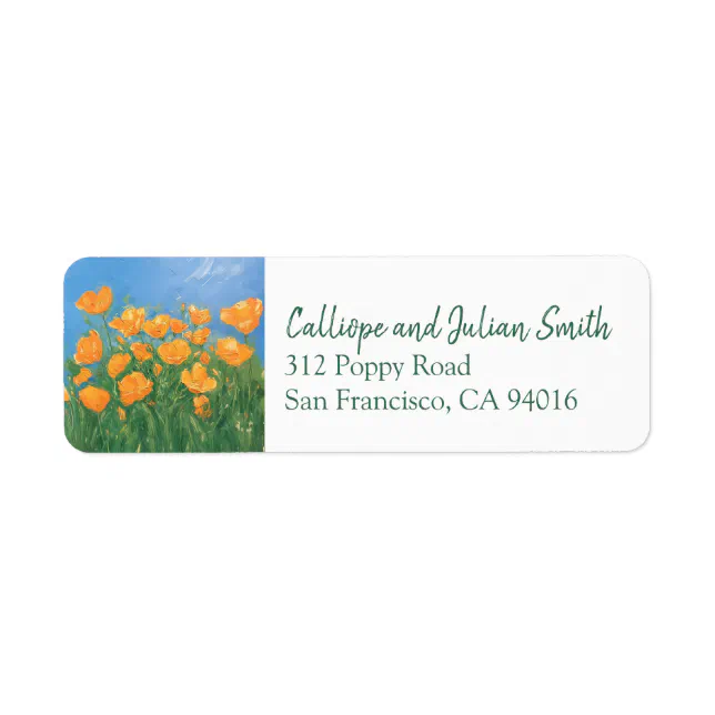 California Poppy Field Painting Return Address Label