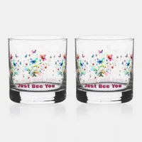 Simple Floral Watercolor Monogram Bee Whiskey Glass