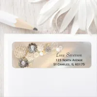 Faux White Pearls Diamond Buttons Return Address Label