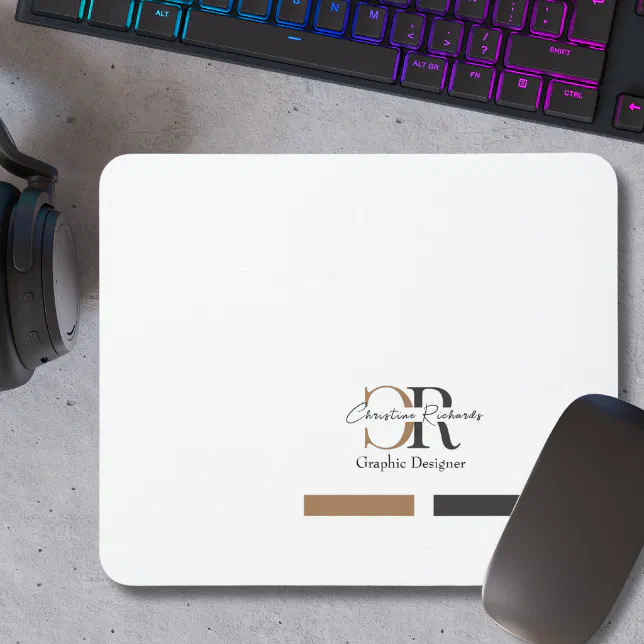 Simple Modern Black Gold Monogram Mouse Pad