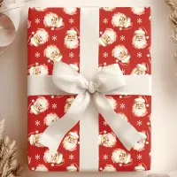 Red Vintage Santa Claus Face Watercolor Wrapping Paper