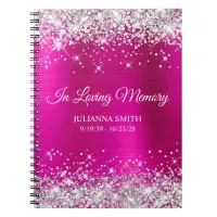 Silver Glitter Hot Pink Foil Memorial Guestbook Notebook