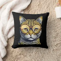 Cool Kitty Cat with Glasses Throw Pillow