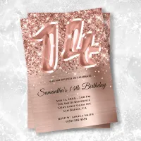 Sparkly Glittery Rose Gold Glam 14th Birthday Invitation