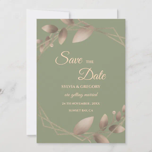 Modern Simple botanical elegant sage green gold  Save The Date