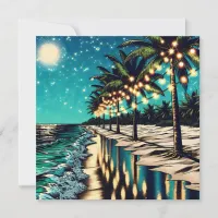 Pretty Coastline with Palm Trees and White Lights