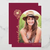 Burgundy Maroon Gold Handwritten Photo Graduation Foil Invitation