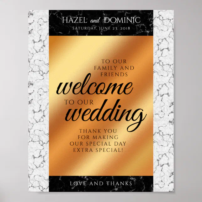 Elegant Marble & Copper Foil Wedding Welcome Sign