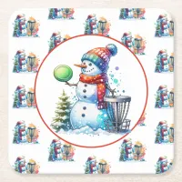 Disc Golf Themed Christmas Party Square Paper Coaster