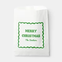 Fun Modern Wavy Border Green Christmas Party Favor Bag