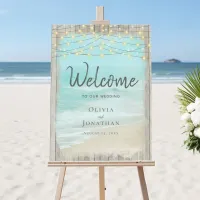 Rustic Beach Wood String Lights Wedding Welcome Foam Board