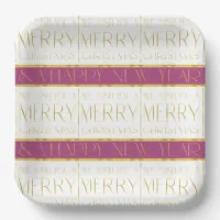 Magenta Gold Christmas Pattern#35 ID1009 Paper Plates