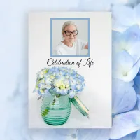 Blue Hydrangea in Jar Celebration of Life Memorial Invitation