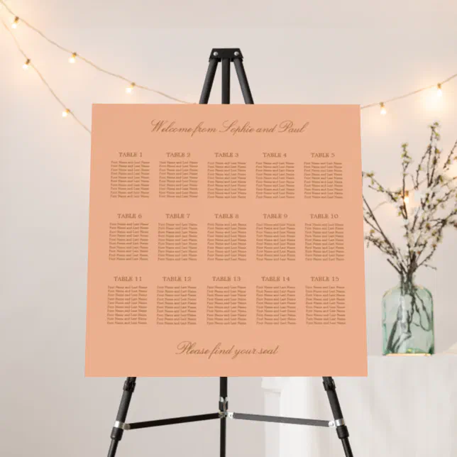 Peach Golden Beige 15 Table Seating Chart Foam Board