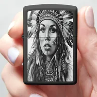 Feathered Indian warrior girl Zippo Lighter