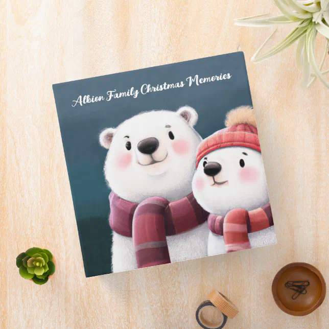 Cute Polar Bear Cubs Wearing Scarves 3 Ring Binder