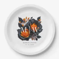 Black Orange Roses Gothic Wedding  Paper Plates