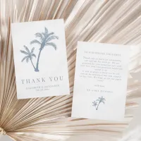 Palm Tree Tropical Beach Dusty Blue Wedding Thank You Card