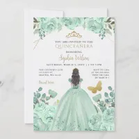 Mint Gold Floral Princess Quincea&#241;era Quince  Invitation