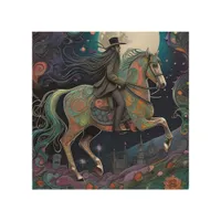 Full Moon Halloween Horseback Rider Wood Wall Art