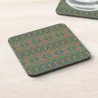 Southwest Teal Copper Colors Geometric Pattern Beverage Coaster