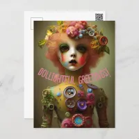 Dollightful Greetings! Creepy Doll Pun Wordplay Postcard