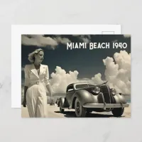 Woman in white walking on the beach in Miami Postcard