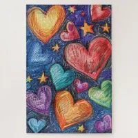 Hand Drawn Hearts & Stars Jigsaw Puzzle