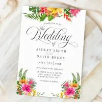 Tropical Hibiscus Floral Calligraphy Wedding Invitation