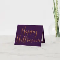 Fun Happy Halloween Orange Glitter Typography Card