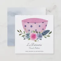 Elegant Pink Floral Wedding Cake Makers Bakery Square Business Card