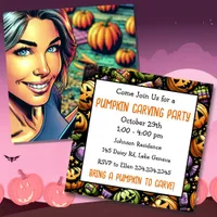 Pop Art Halloween Pumpkin Carving Party Invitation