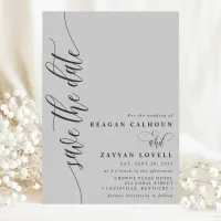 Soft Gray Simple Modern Script Save The Date