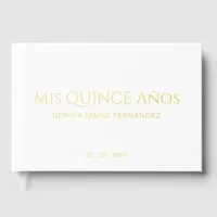 Elegant Modern White Gold Photo Quinceañera Guest Book