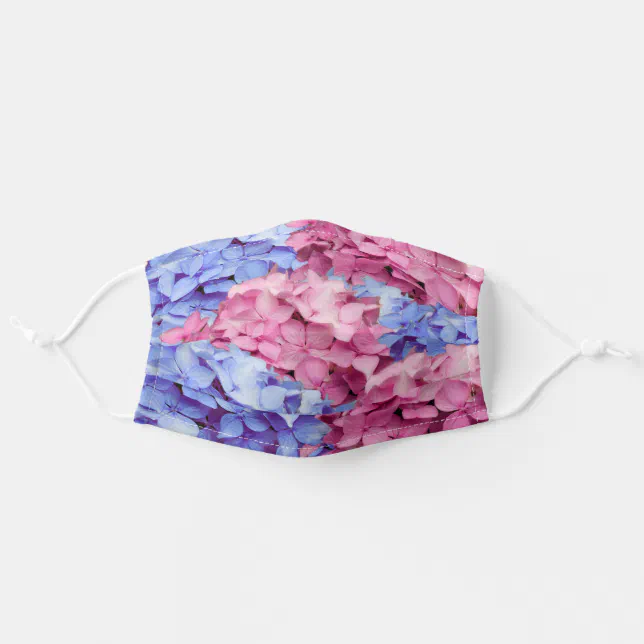 Heavenly Pink and Baby Blue Hydrangea Flowers Adult Cloth Face Mask