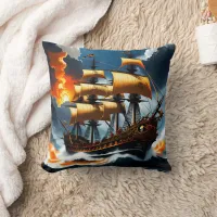 Majestic Pirate Ship Sailing Through Stormy Seas Throw Pillow