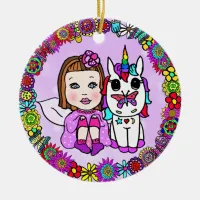 Pretty Purple Fairy and Unicorn Personalize Ceramic Ornament