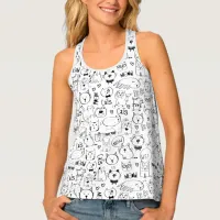 Cat Doodles, Funny Black and White Kitties Pattern Tank Top